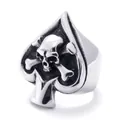 Retro-Punk Herrenring aus 316L Edelstahl, Pik-As mit Totenkopf-Design, Silberoptik - US 7 / Stahl Vintage Schwarz (05305)