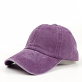 Detailed side view of washed cotton purple baseball cap with vintage distressed texture - Adjustable / Purple