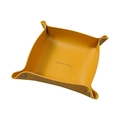 Minimalist yellow leather storage tray with golden metal snaps and printed logo - L: 25*25cm / Yellow