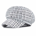 Elegante zwart-witte tweed baret voor dames met een retro geruit patroon ontwerp - Eén maat / Wit Raster