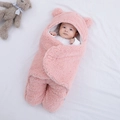 Couverture d'emmaillotage rose en peluche avec oreilles d'ours pour nouveau-nés - 【Emmaillotage Sherpa】Rose (Oreille d'Ours)