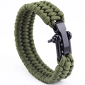 Army green paracord survival bracelet with black metal D-shackle on white background - Army Green