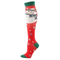 Christmas snowman compression socks in festive red and green with snowflake patterns - Round Snowman