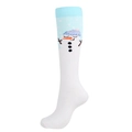 Winter themed compression socks featuring blue snowman pattern on white knit fabric - Snowman