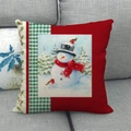 Minimalist linen Christmas pillow case with red snowman pattern on a sofa - Style 18