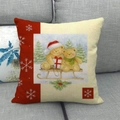 Linen Christmas pillow case with cute teddy bears on sleigh over a beige and red fabric - Style 17