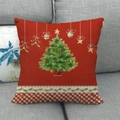 Red Christmas tree linen pillowcase featuring red and white plaid decorative border - Style 21