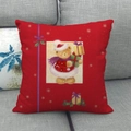 Christmas teddy bear linen pillowcase in festive red with snowflake patterns - Style 26