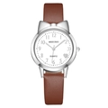 Cute cat-ear watch for girls with brown leather strap and heart-shaped dial detail - Silver Case Brown Strap