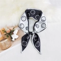 Narrow black and white silk scarf with minimalist smiley face print and knot design - Smiley Black