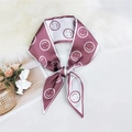 Elegant wine red and white silk twilly scarf with a smiling face pattern in a bow knot style - Smiley Purple