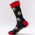 Funny black cotton crew socks with beer mug pattern and red accents on toe and heel - One Size / Black Beer Slogan