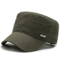 Legergroene platte militaire pet met sport metalen badge en katoenen twill textuur - Verstelbaar / Legergroen