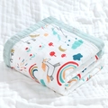 Cotton gauze baby blanket with unicorn and rainbow prints and green edge trim - 4-Layer Wide Edge 110*110cm / Green Edge Rainbow Horse