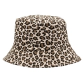 Classic leopard print bucket hat with wide brim and stitched detailing on white background - M (56-58cm) / Khaki