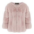 Short pink faux fur coat with a round neck and relaxed fit for a stylish winter look - S / Pink