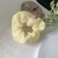 Pale yellow bubble mesh scrunchie with textured floral pattern for summer hair styling - Large / Yellow