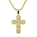 Iced out gold cross pendant necklace with sparkling crystals on minimalist white background - 0.3*75cm Box Chain / Gold