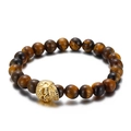 Bracciale da uomo con perline in occhio di tigre e teschio in acciaio inossidabile d'oro - Stile Occhio di Tigre Giallo Teschio Dorato (KB138348-Z)