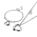 Elegant stainless steel necklace and bracelet jewelry set with hollow heart pendants - Silver Heart Jewelry Set (KS133368-Z)