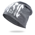 Detail of grey slouchy beanie with white graffiti print and soft knitted texture - One Size / Dark Gray