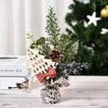 Miniature decorative artificial Christmas tree with blue berries and linen burlap base - Blueberry Style