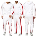 Tuta da uomo bianca con strisce laterali rosse, felpa con cappuccio e pantaloni sportivi - Taglia M / Top E Pantaloni / Bianco