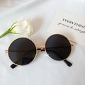 Kids vintage round metal frame sunglasses with dark black lenses and minimalist Korean style - Gold Frame Black