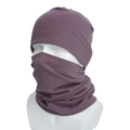 Winter thermal knit beanie hat and neck warmer set in dusty pink for outdoor warmth - Purple