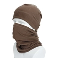Detail of dark brown fleece winter set featuring thick thermal hat and neck gaiter - Coffee