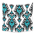 Tenture murale mandala avec motif Ikat bleu et noir pour décoration intérieure moderne - 73X95CM / Tissu Brossé / LT178-8 (Bleu-Noir)