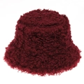 Detail of burgundy faux sheepskin texture on a winter bucket hat with fluffy teddy fleece - 58cm / Burgundy