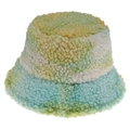 Detailopname van dikke pastel tie-dye bucket hat van zacht krullend imitatiebont - Tie-Dye Groen