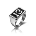 Men's retro lucky number 13 signet ring in stainless steel with black enamel finish - US 7 / Steel Color + Black Glue (08403)