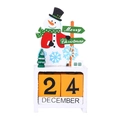 Christmas wooden countdown calendar with snowman figurine and Merry Christmas sign decor - 07240-White Snowman