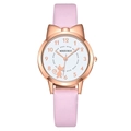 Roze lederen kwartshorloge met roségouden kast en schattig kattenpatroon voor meisjes - Roségoud Kast Roze Band
