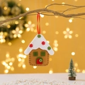 Handmade Christmas felt house ornament with snow roof and embroidery for tree decoration - Yellow