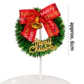 Décoration de gâteau de Noël avec couronne verte, nœud rouge Merry Christmas et clochette - Couronne Verte de Noël / Environ 6cm