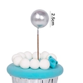 Silver 2.5cm sphere cake topper plug-in decoration on white cupcake with blue base - Silver Ball 2.5cm