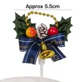 Décoration gâteau Noël avec cloches dorées, pommes de pin, baies et nœud en velours - Baie de Noël Feuille de Houx Type C / Environ 5,5 cm