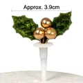 Christmas cake topper with 3.9cm golden berries and green holly leaves on white pick - Small Christmas Holly Gold Berries / Approx. 3.9cm