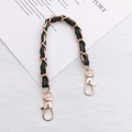 Close-up of black leather and gold metal chain strap with sturdy lobster clasps - K153 Leather Interwoven Hand Strap (Lobster Clasp)