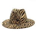 Classic fedora hat with a stylish yellow and black zebra print wool felt wide brim design - M (56-58cm) / Camel