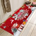 Tappeto natalizio in flanella rossa con Babbo Natale e pupazzo di neve su legno - 40x60cm / Stile 4 (Babbo Natale Pupazzo di Neve Cartoon)