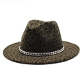 Chapeau Fedora classique imprimé léopard en laine avec chaîne argentée pour l'automne - M (56-58cm) / Vert Militaire