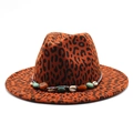 Orange leopard print wool fedora hat with ethnic turquoise and seashell band decor - M (56-58cm) / Rust red