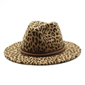 Classic leopard print fedora hat with brown leather band on a minimalist background - M(56-58cm) / Camel