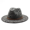 Gray leopard print wool fedora hat with a brown braided band on a white background - M(56-58cm) / Gray