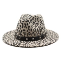 Detail of leopard print jazz fedora with black leather band and metal rivet studs - M (56-58cm) / Beige