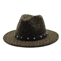 Leopard print wide brim fedora hat for men and women featuring metallic silver rivets - M (56-58cm) / Army Green